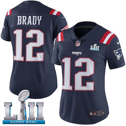 Women New England Patriots #12 Brady Blue Color Rush Limited 2018 Super Bowl NFL Jerseys